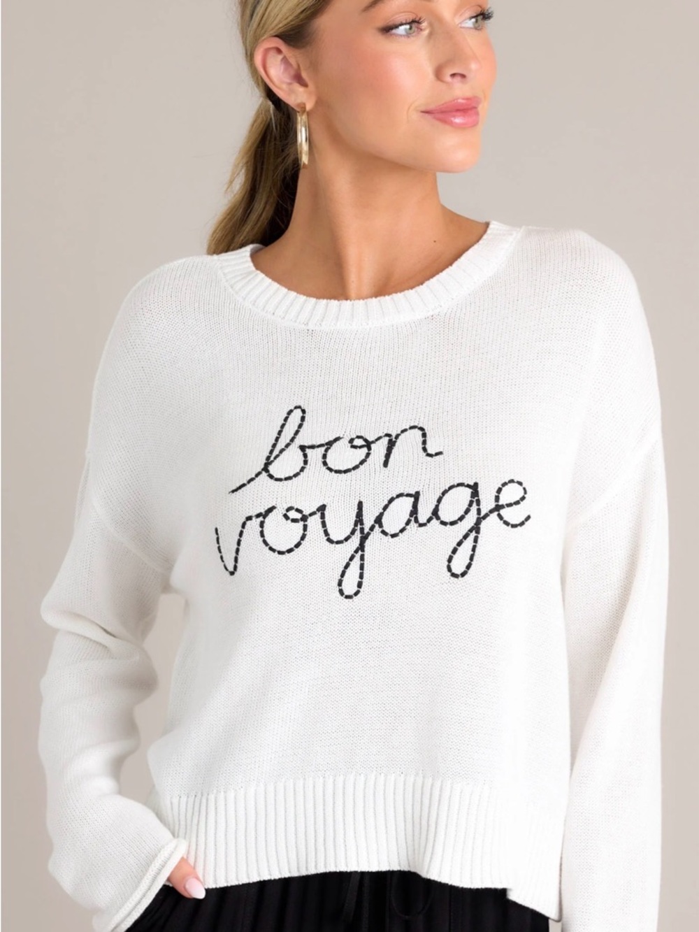 Z Supply Bon Voyage White Knit Crewneck Sweater
